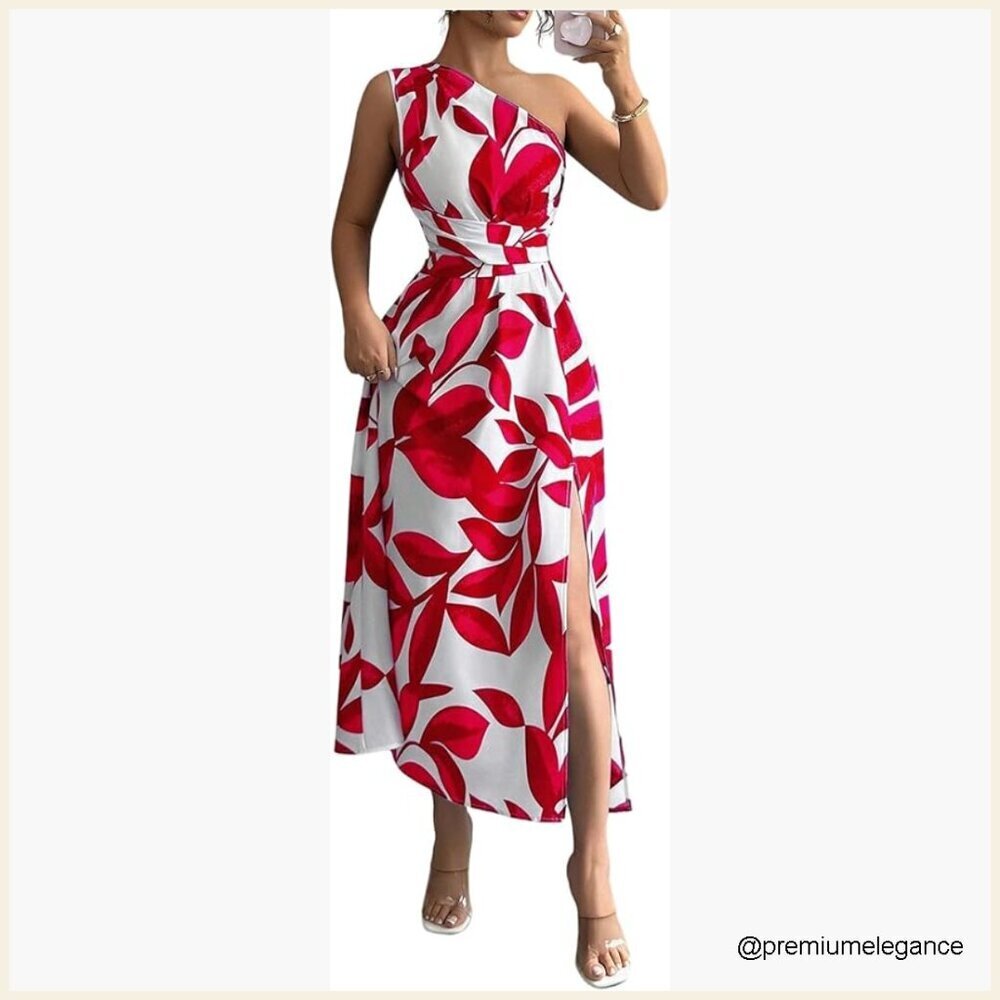 One Shoulder Floral Boho Maxi Dress Sleeveless A Line Vacation